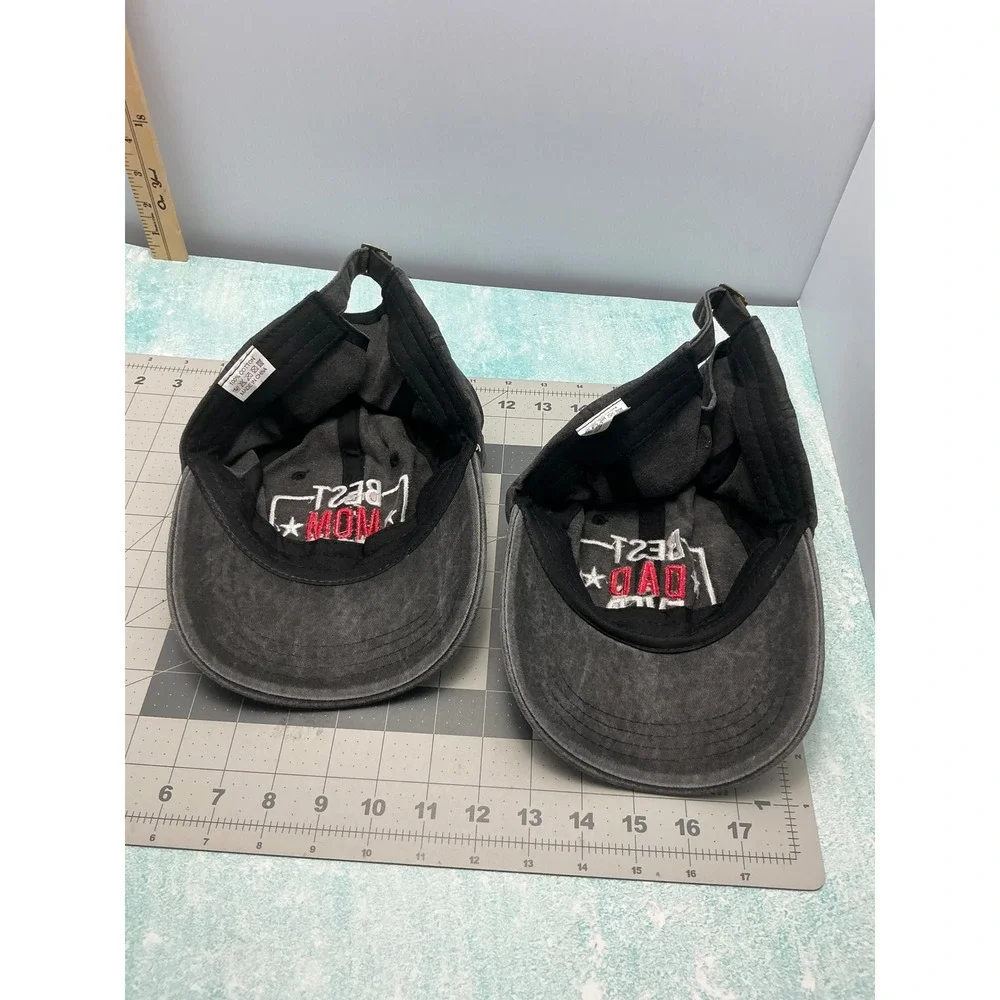 Best Mom Ever Best Dad Ever Matching Baseball Cap Set Washed Black Cotton 2pc‎